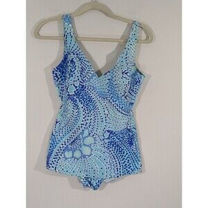 Peter Pan Womens Vintage 70s One Piece Swimsuit Sz 12/34 Floral Blue Made Italy
